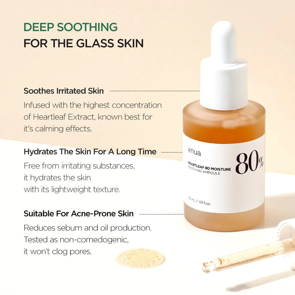 ANUA : Heartleaf 80% Moisture Soothing Ampoule